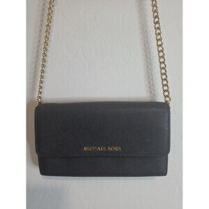 Michael Kors Jet Set 2-in-1 Wallet on Chain Crossbody Black Leather Gold